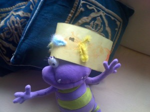 Joel's old easter hat, modelled by Benjamina